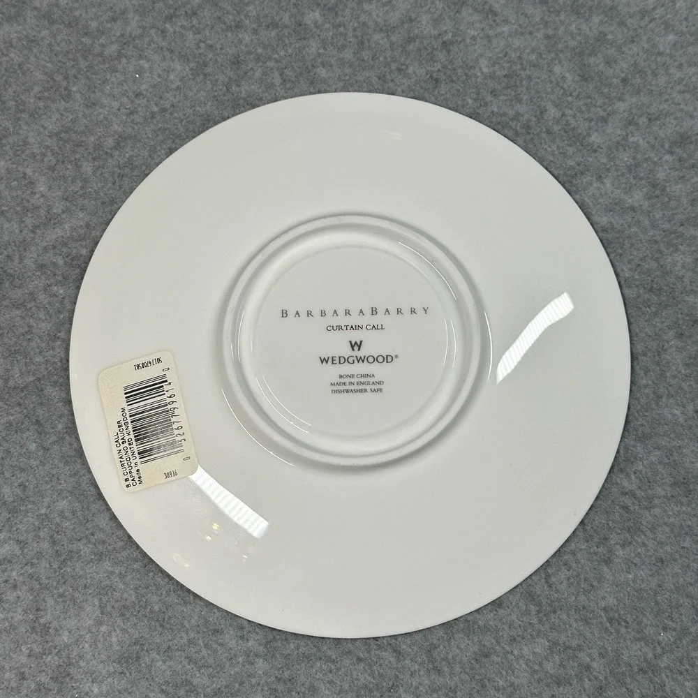 Wedgwood Barbara Barry Curtain Call Black Gold Cappuccino Saucers 6.5 in Set 4